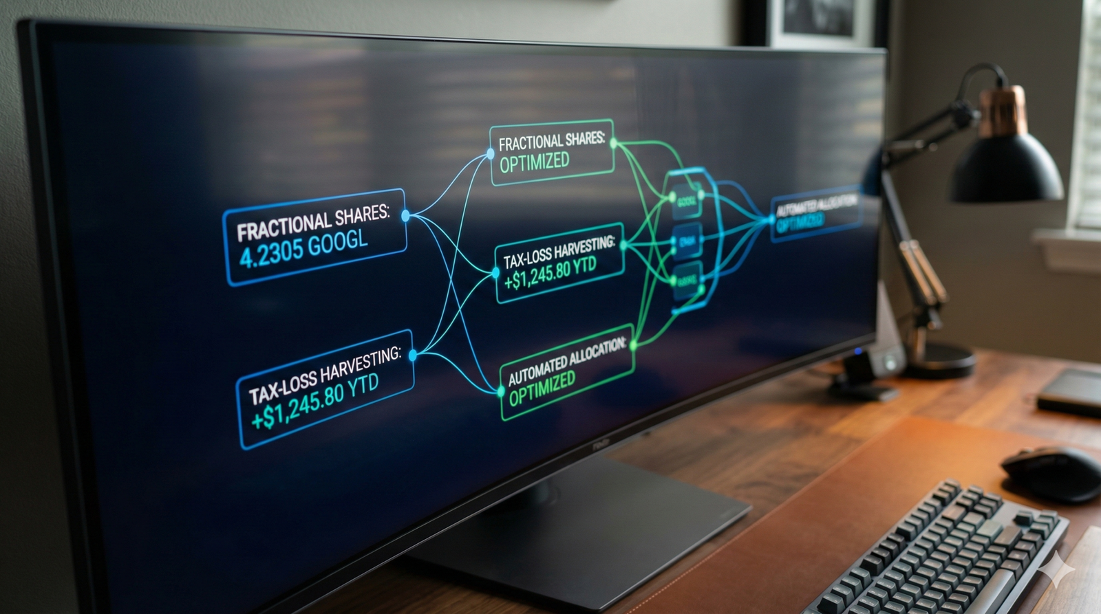 Financial dashboard showing direct indexing for high earners and algorithmic tax loss harvesting