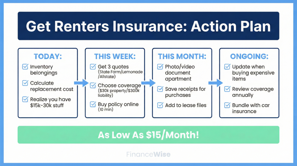 Step-by-step checklist for getting renters insurance with timeline from today to ongoing maintenance