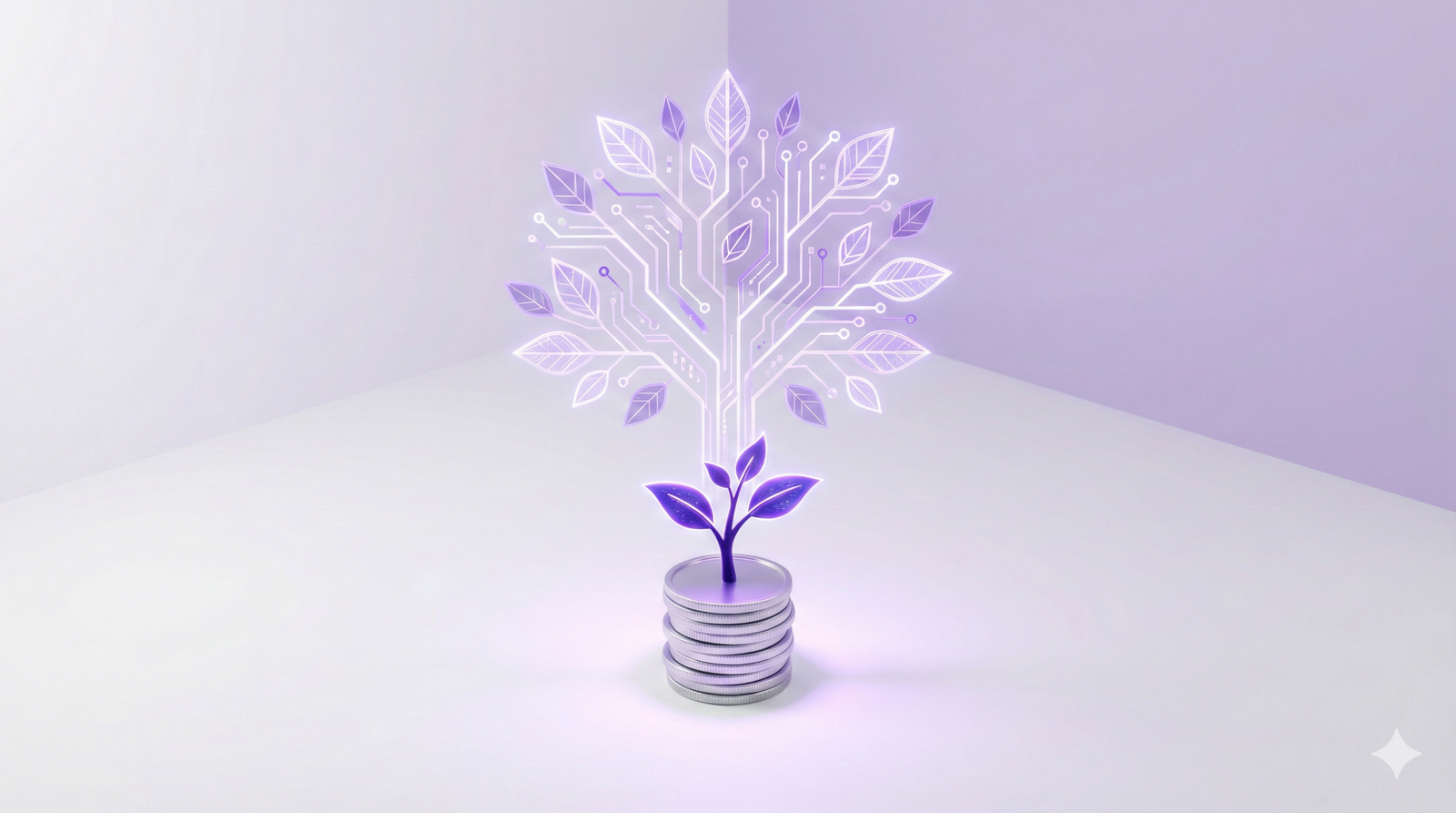 3D illustration of a coin seedling growing into a tree, symbolizing micro-investing success.