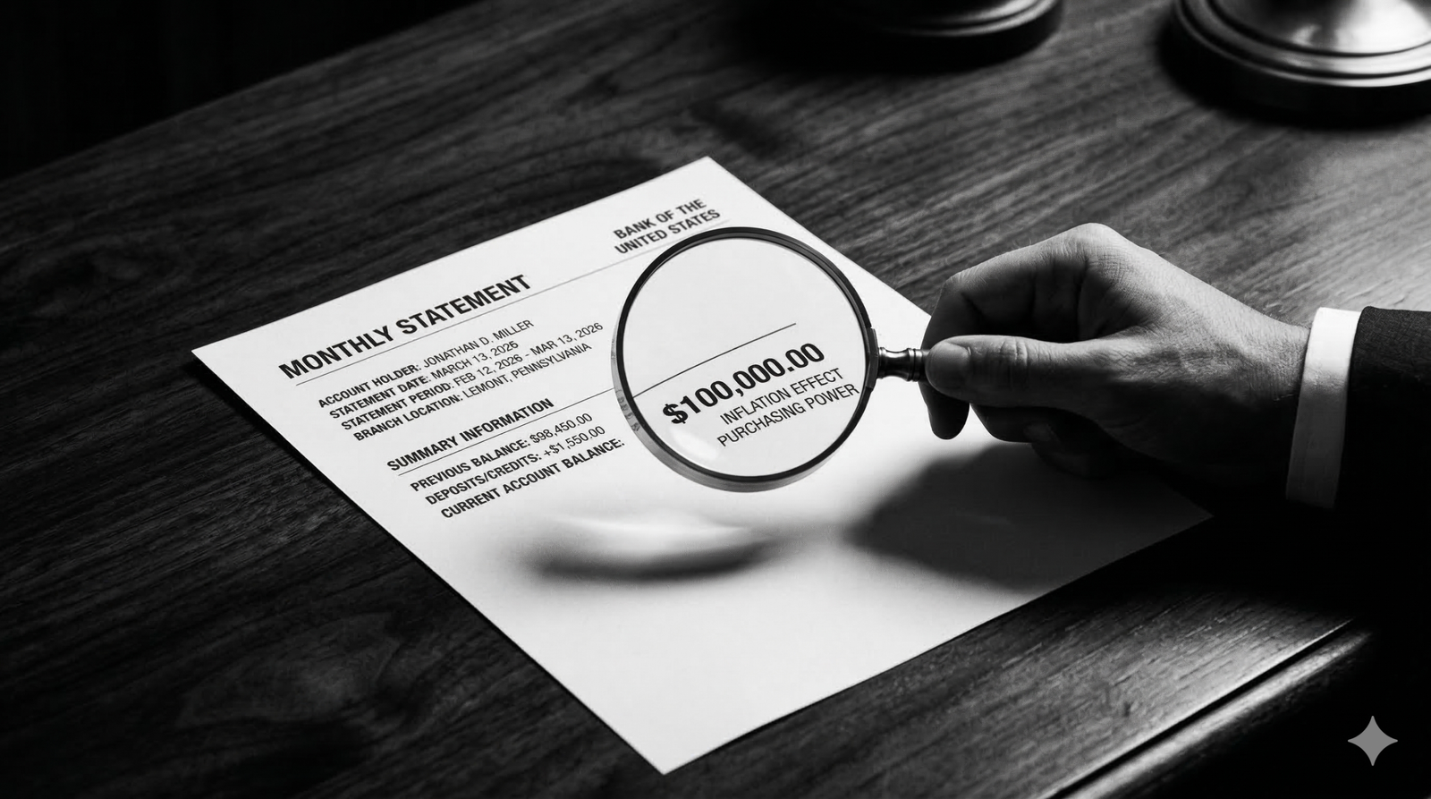 Abstract representation of the 100k salary illusion and inflation eroding wealth.